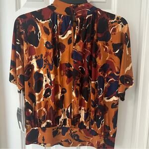Worthington Satin Mock Neck Blouse Abstract Print Size Small NWT Fall Top
